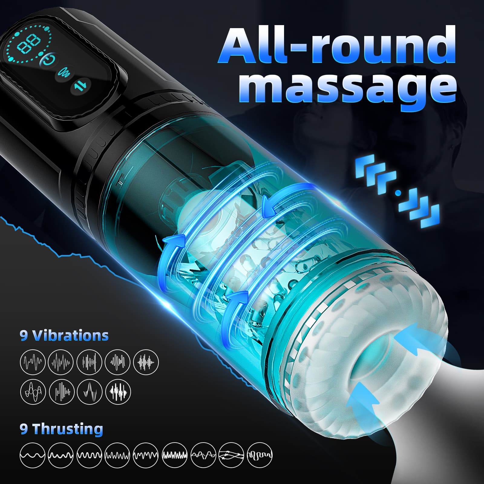 Wellco Adult Şarjlı İleri Geri ve Dönme Hareketli ve Emiş Özellikli 3 in 1 LCD Ekran Otomatik Vajina Mastürbatör - 3