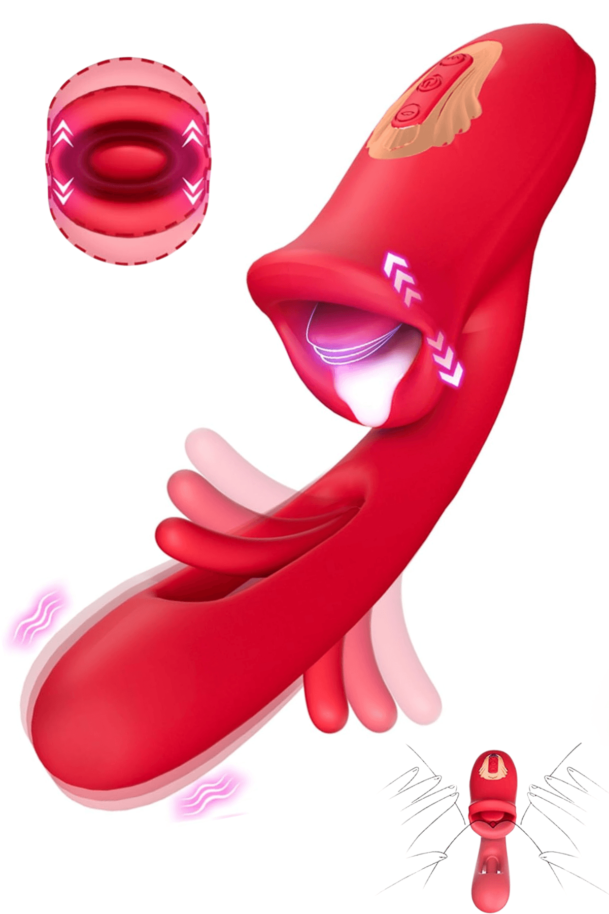 Wellco Adult Şarjlı Klitoris G Nokta Uyarıcı Çırpma ve Dil Dudak Hareketli Güçlü Titreşimli 2 in 1 Oral Vibratör