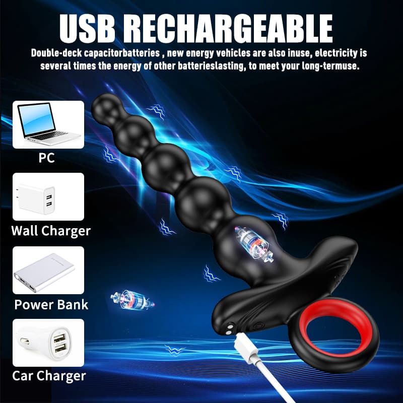 Wellco Adult Şarjlı Tutma Aparatlı Anal Beads Eğilebilir Çift Motorlu Güçlü Titreşimli Boncuk Anal Vibratör - 4