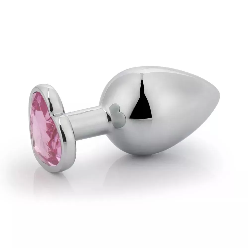 Wellco Adult Paslanmaz Çelik Pembe Kalpli Mücevher Taşlı Pürüzsüz Silver Metal Anal Butt Plug - Büyük Boy - 3