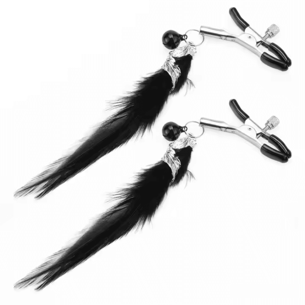 Wellco Adult Siyah Kuş Tüylü Metal Tüy Charm Göğüs Uyarıcı Meme Ucu Klipsi Black Feather Nipple Clamps - 2