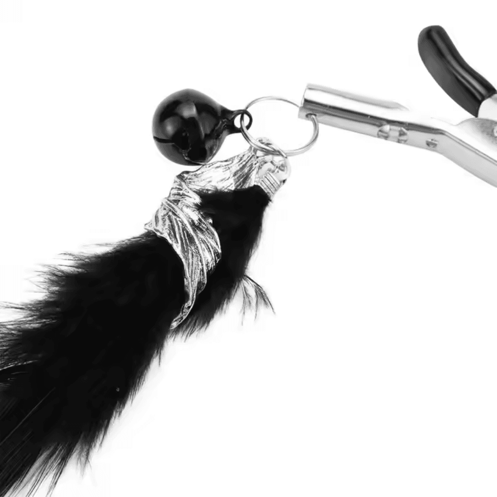 Wellco Adult Siyah Kuş Tüylü Metal Tüy Charm Göğüs Uyarıcı Meme Ucu Klipsi Black Feather Nipple Clamps - 3
