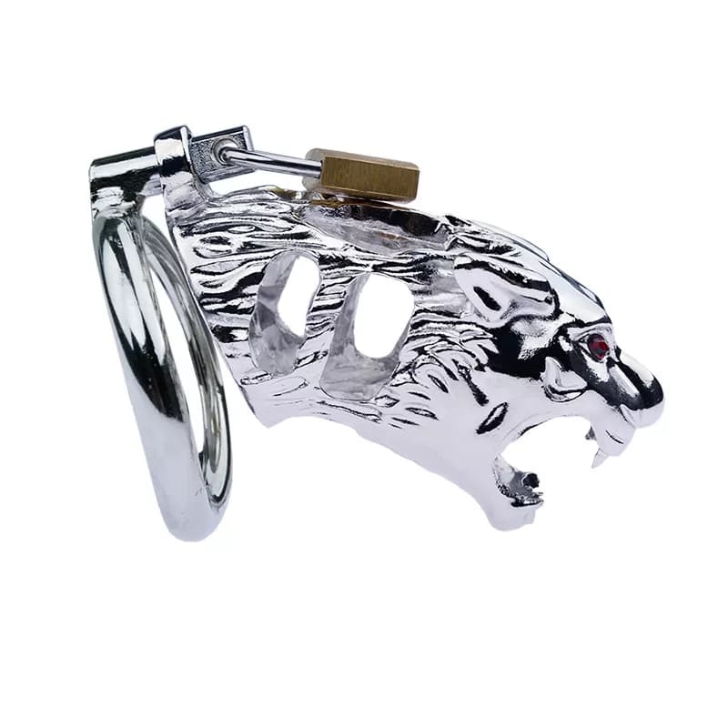 Wellco Adult TIGER Chastity Cock Cage Kaplan Görünümlü Metal Penis Esaret Kafesi