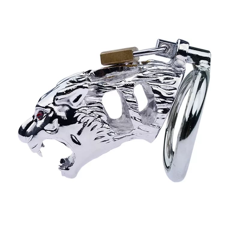 Wellco Adult TIGER Chastity Cock Cage Kaplan Görünümlü Metal Penis Esaret Kafesi - 2