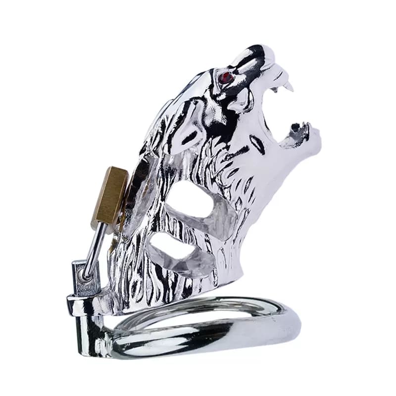 Wellco Adult TIGER Chastity Cock Cage Kaplan Görünümlü Metal Penis Esaret Kafesi - 3