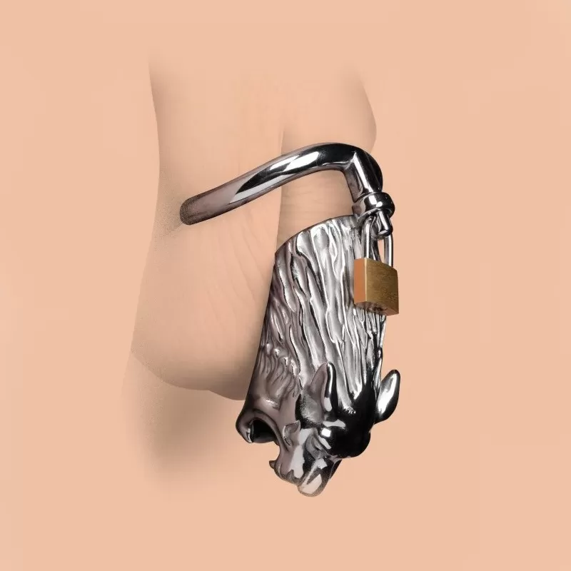 Wellco Adult TIGER KING Chastity Cock Cage Kaplan Görünümlü Metal Penis Esaret Kafesi - 2