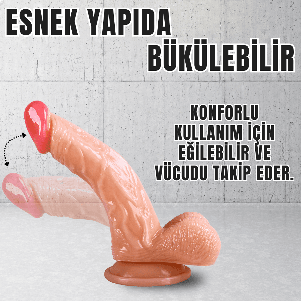 Wellco Adult UNIQUE Realistik Dokuda Kavisli Dildo Vantuzlu Gerçekçi Yapay Penis 15 CM - 4